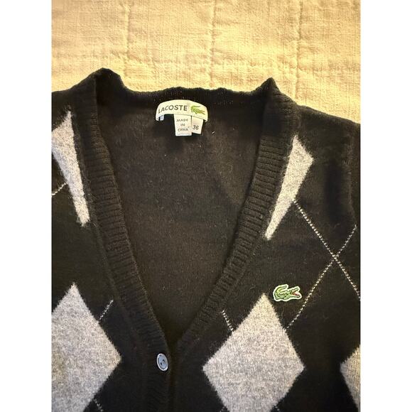 Vintage Women’s Lacoste 100% Pure Wool, Black & Grey, Argyle Cardigan
36 / XS - Picture 3 of 5